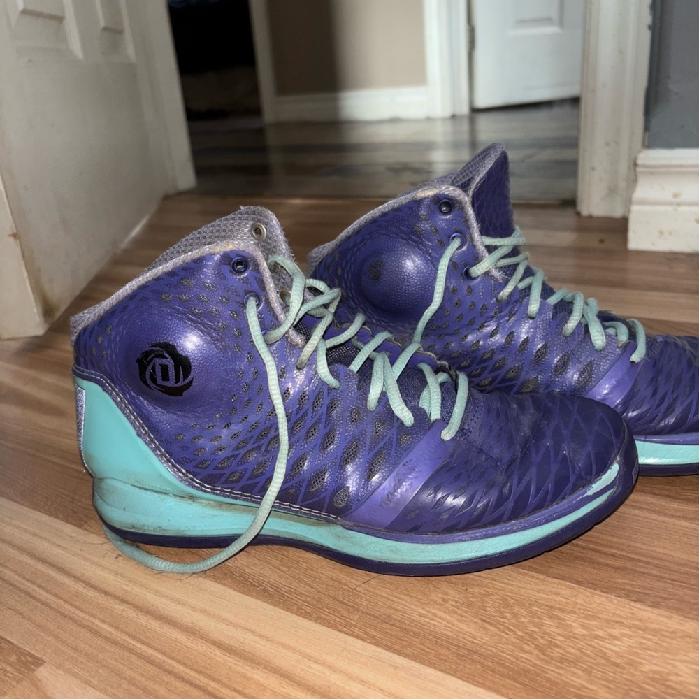Adidas Purple and Teal High-Top Sneakers